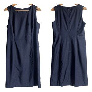Talbots Size 10 Navy Blue Pencil Dress Wool Blend Sleeveless Crew Neck Back Zip